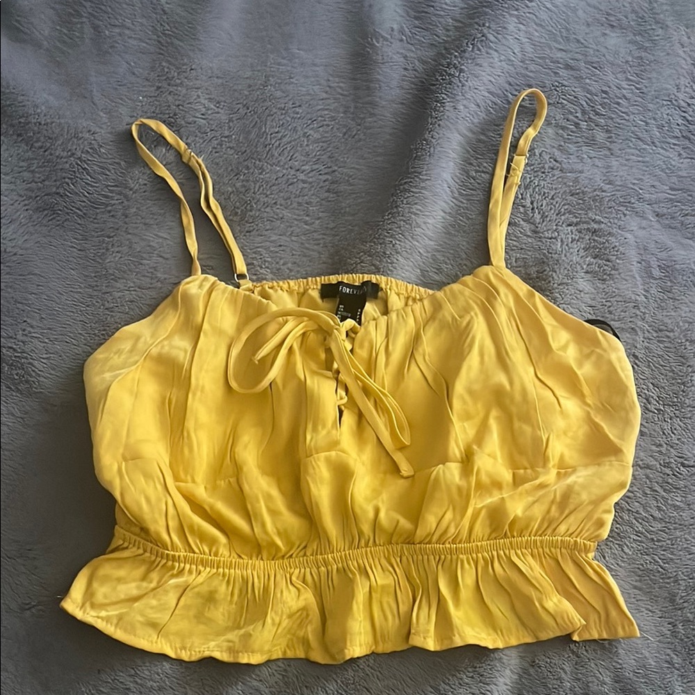 Forever 21 Yellow Tie Front Ruffled Camisole Crop Top